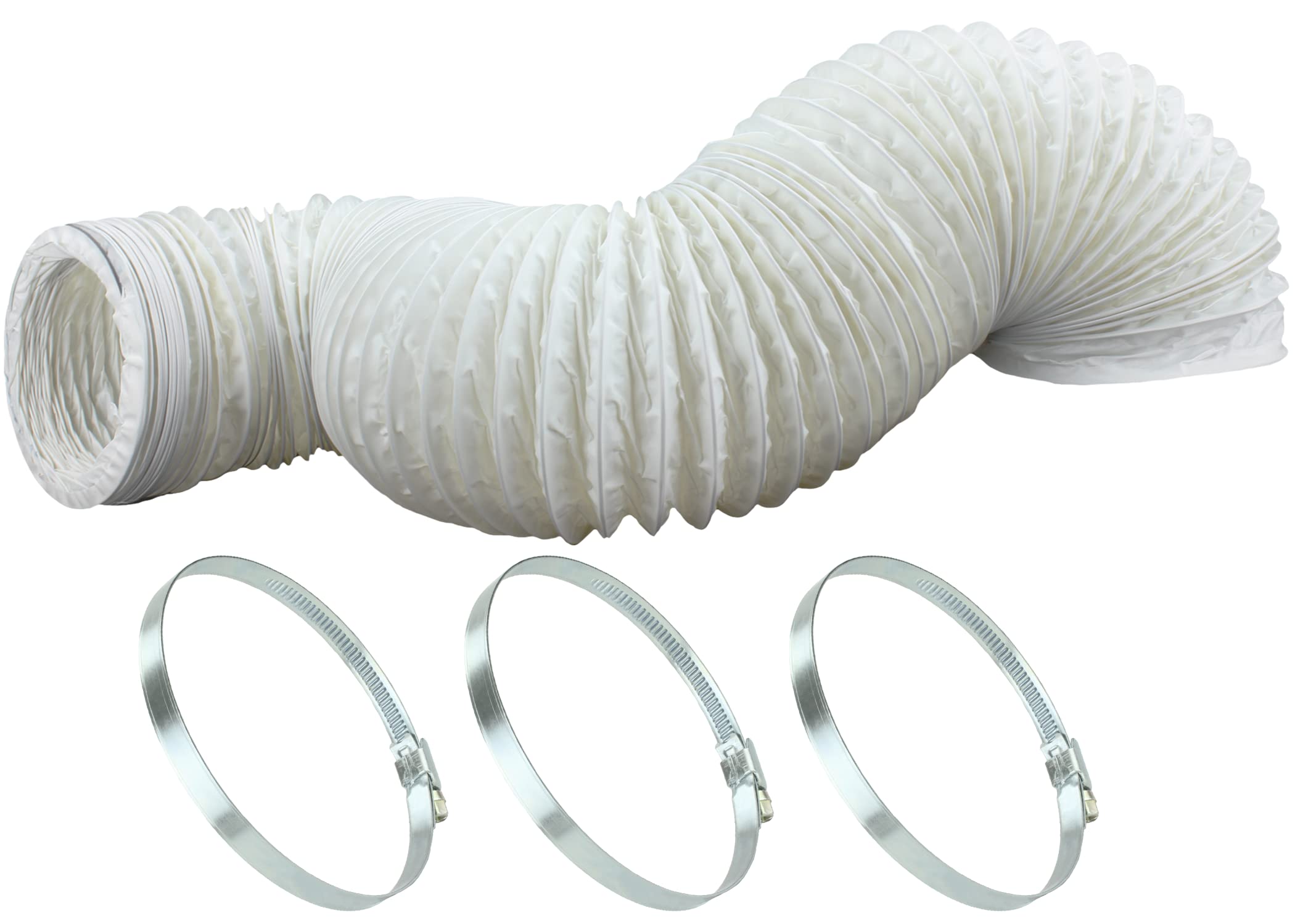 6m Long Flexible PVC Ducting and 3 Jubilee Clips, Tumble Dryer Hose AC Extension 152mm Dia. (6 inch Dia.) Bathroom Fan Kitchen Extractor Wide Application