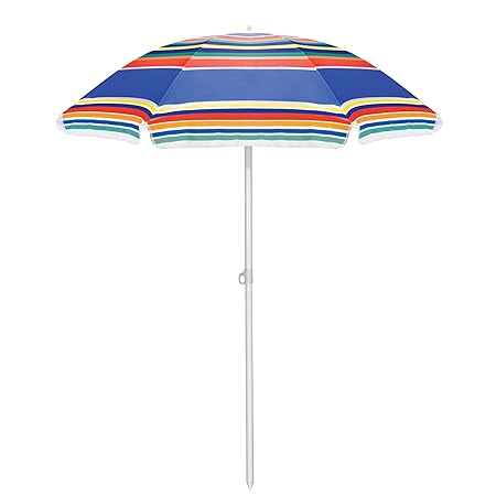 Picnic Time Outdoor Sunshade Umbrella, Multi-Color Stripe