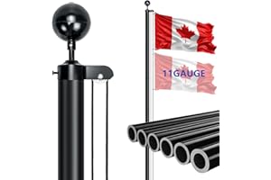 25 FT Flag Pole Outdoor, 11 Gauge Flag Poles In Ground, Wind Resistance, Black, Heavy Duty Aluminum Flagpole Kit with Canada 