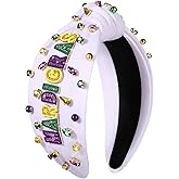 MOLOCH Mardi Gras Headband for Women Letter Mardi Gras Knotted Headband Purple Yellow Green Carnival Crystal Hairband Fat Tuesday Hair Accessories Gifts