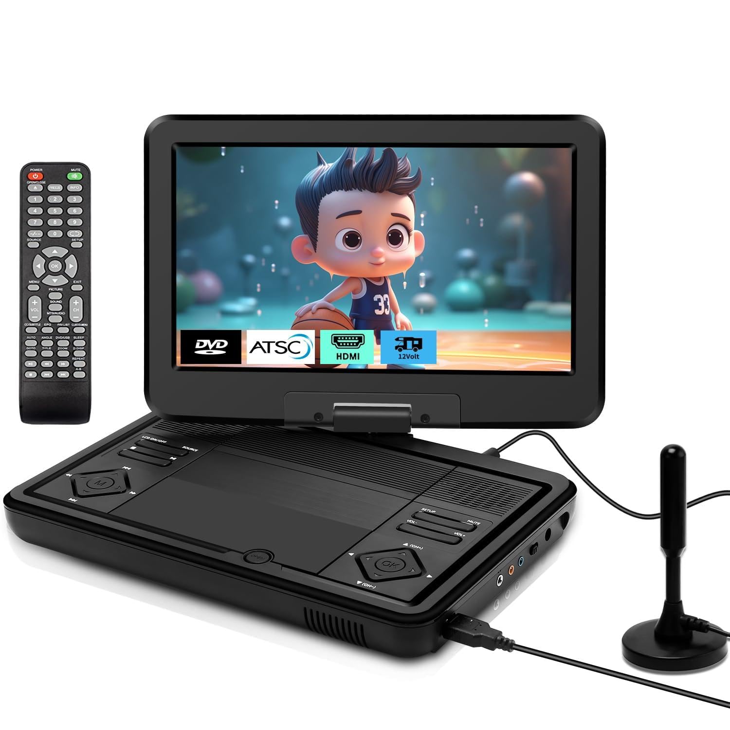 Photo 1 of 12.5" Portable TV/DVD Player Combo - 10.1" HD Swivel Screen, Digital Tuner/HDMI/USB/AV, Built-in Battery, High Volume Speakers - Perfect for Car/Travel