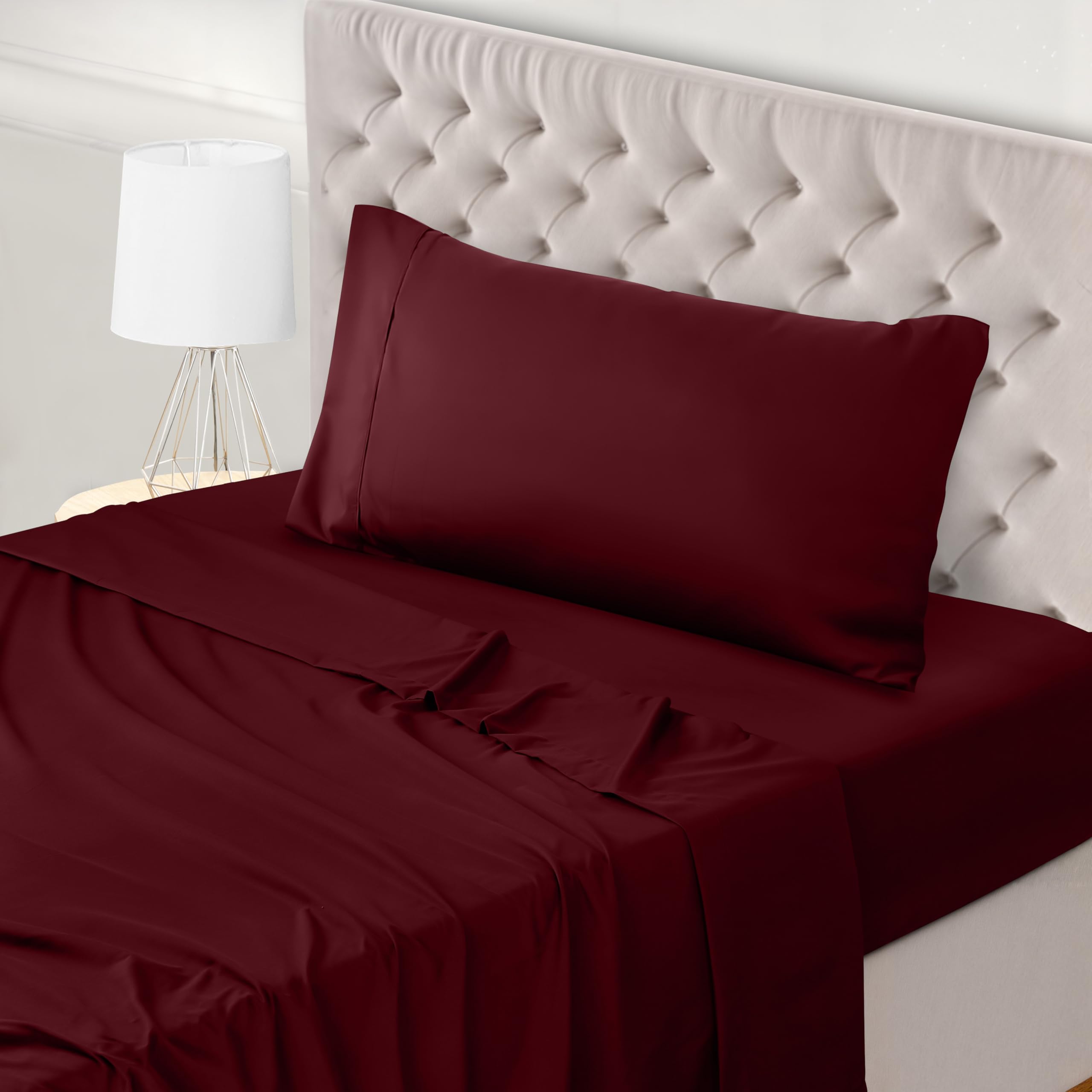 Utopia Bedding Bed Sheet Set Single, Burgundy, 3 Piece – Fitted Sheet, Flat Sheet with 1 Pillow Case 50x75 – Wrinkle, Shrinkage and Fade Resistant – Oeko-Tex Certified, Polyester Microfiber Fabric