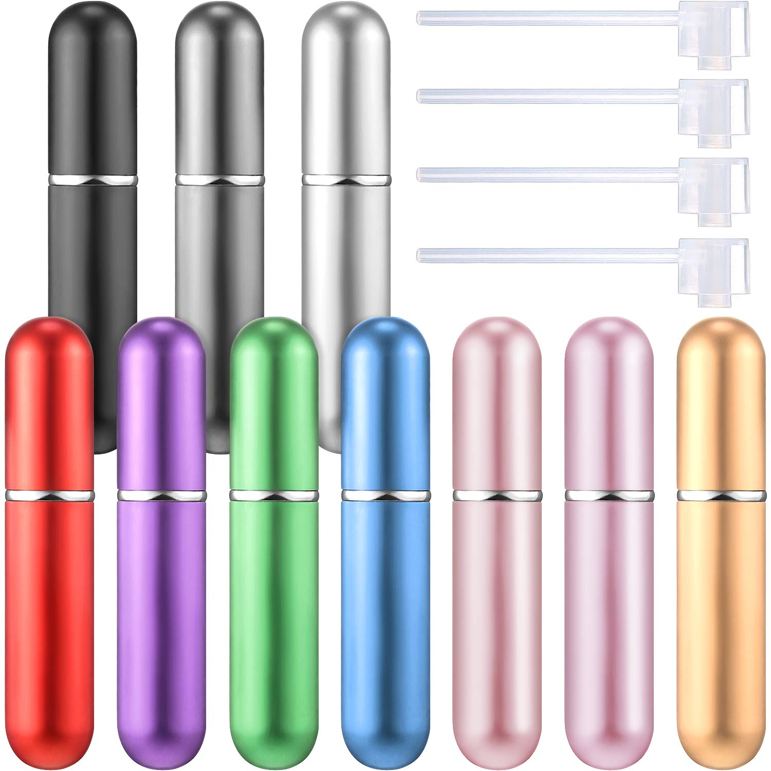 10 Pieces Perfume Atomizer Portable Mini Refillable Perfume Empty Spray Bottle in 5 ml Compatible with 4 Pieces Perfume Dispenser Pump Transfer Tool for Travel