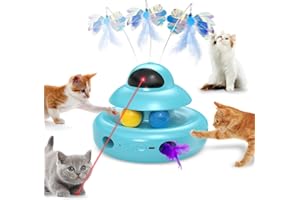 MOHAYA Cat Toys,4-in-1 Automatic Kitten Toy for Bored Indoor Adult Cats,lectric Flying Butterfly,Whack a Mole,Feather Track Balls,Blue