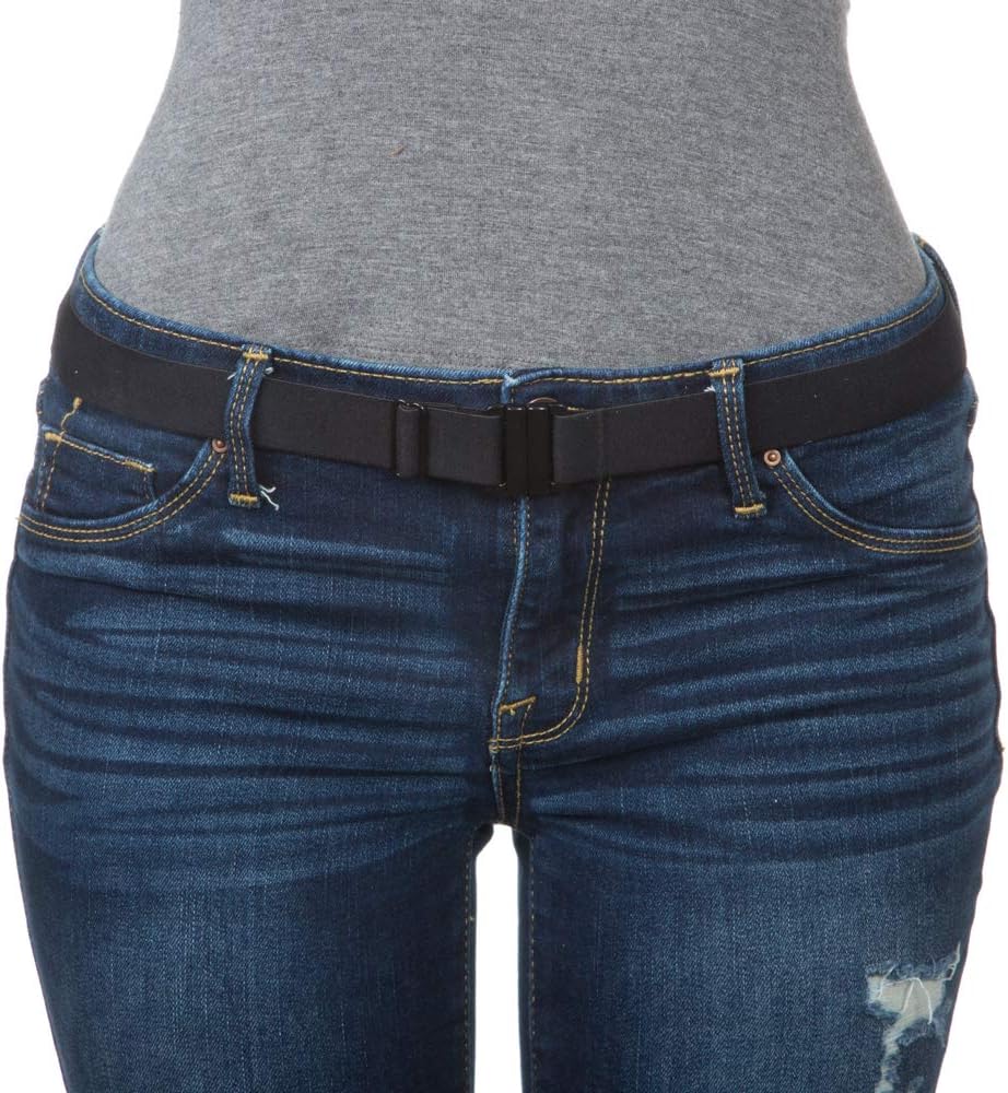 Adjustable Stretch Belt: No Show Flat Buckle, Non-Slip Backing