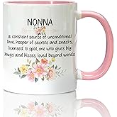 Foyoulame Nonna Definition Coffee Mugs, Floral Grandma Coffee Tea Cup, Nonna Gifts For Christmas Xmas Birthday Mothers Day From Granddaughter Grandkids Grandson Pink Ceramic Coffee Mug 11oz