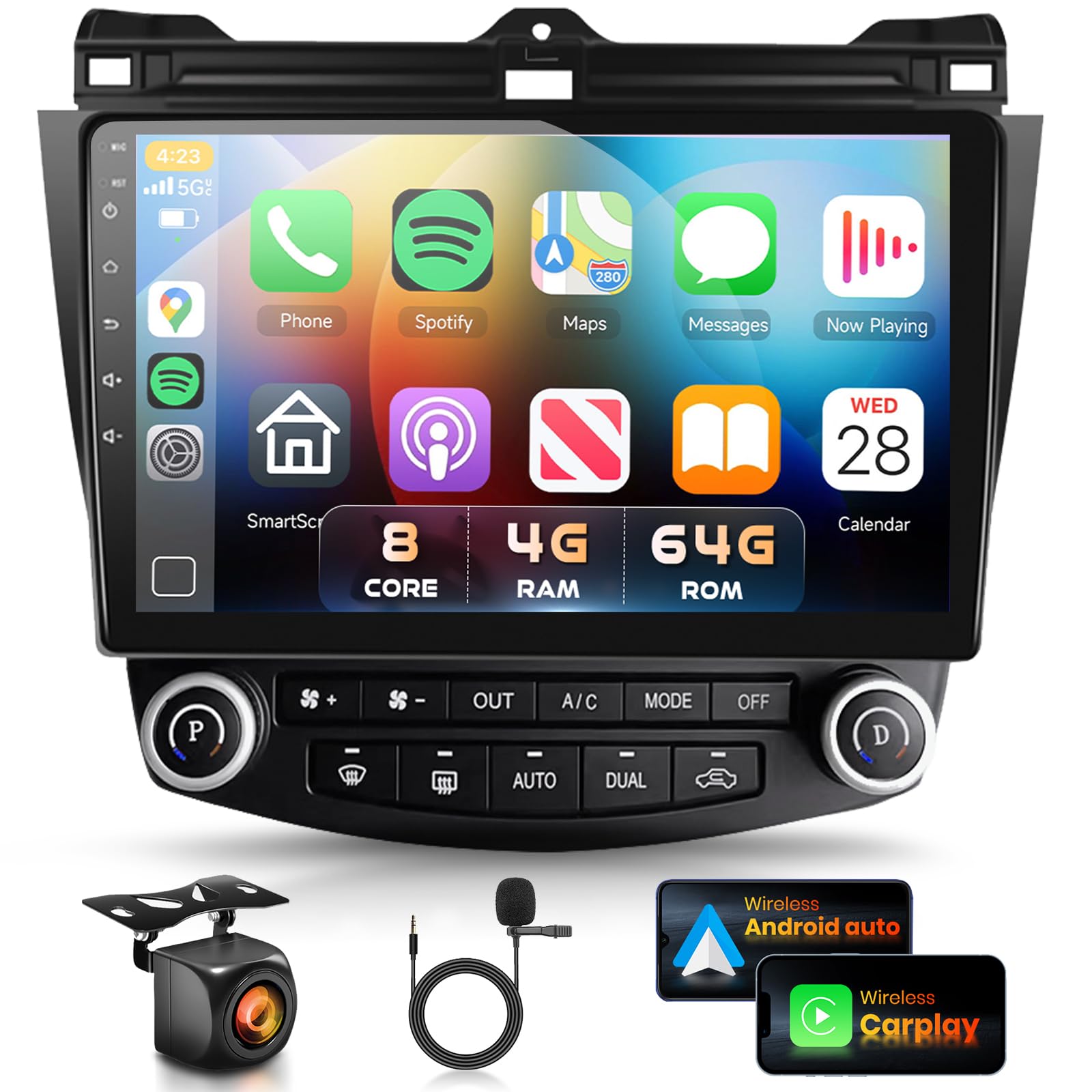 Photo 1 of **UNKNOWN MISSING PIECES**8Core 4G 64G Car Stereo Radio for Honda Accord 7th 2003-2007 with 10.1inch 1280X720P QLED Touch Screen,DSP/46 EQ,Wireless CarPlay Android Auto,Bluetooth 5.0,GPS FM/RDS,WiFi SWC+AHD Backup Camera