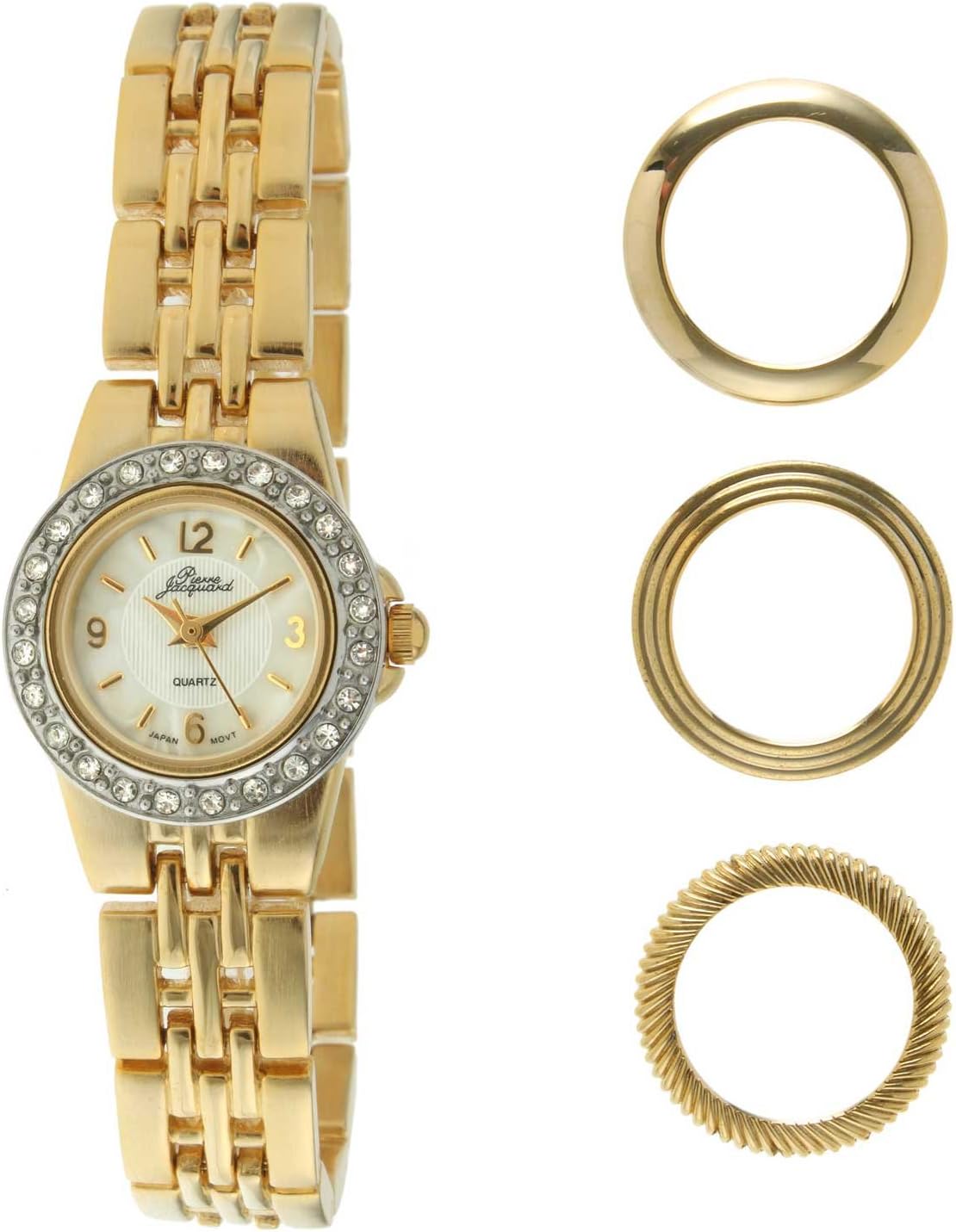 Pierre Jacquard BZ4 Women's Gold-Tone Bezel Interchangable Gift Set Watch