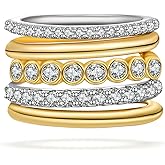 BOMAIL Stackable Rings for Women-Non Tarnish 18K Gold Plated Interlocking Rings Set Gold Silver Mixed Metal Statement Rings Dainty Cubic Zirconia CZ Connected Band Thumb Ring Jewelry for Women