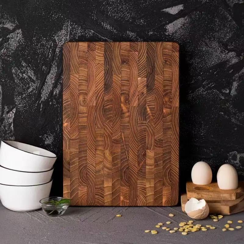 Tabla de cortar de Madera de Teca para Cocina, 40 × 30 × 3 cm, Tabla de Corte de Grano Final, Tabla de Charcutería de Madera, Bloque de Carnicero Grande con Asas Ocultas