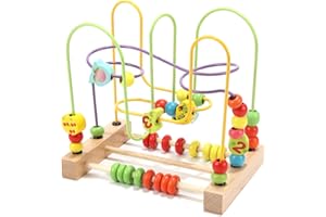 Wondertoys Bead Maze Toy for Kids Wooden Colorful Abacus Roller Coaster Educational Circle Toys Bead Maze Activity Cube Sensory Toys for Children