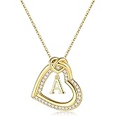 Turandoss Heart Initial Necklaces for Women - Dainty 14K Gold Plated Cubic Zirconia Heart Initial Necklaces Letter A-Z Pendant Necklace for Women Girls Jewelry Birthday Valentines Day Gifts