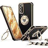 XYZ for Galaxy S20 FE Case with Stand, for Samsung Galaxy S20 FE Case with Double Ring, Women Girls Bling Luxury Protective Phone Case Heart for Samsung S20 FE, Black