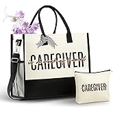 InnoBeta Caregiver Appreciation Gifts for Women, Canvas Tote Bag on Christmas or Birthday, Tote with Top Zipper Closure and Shoulder Strap - Caregiver is Work of Heart