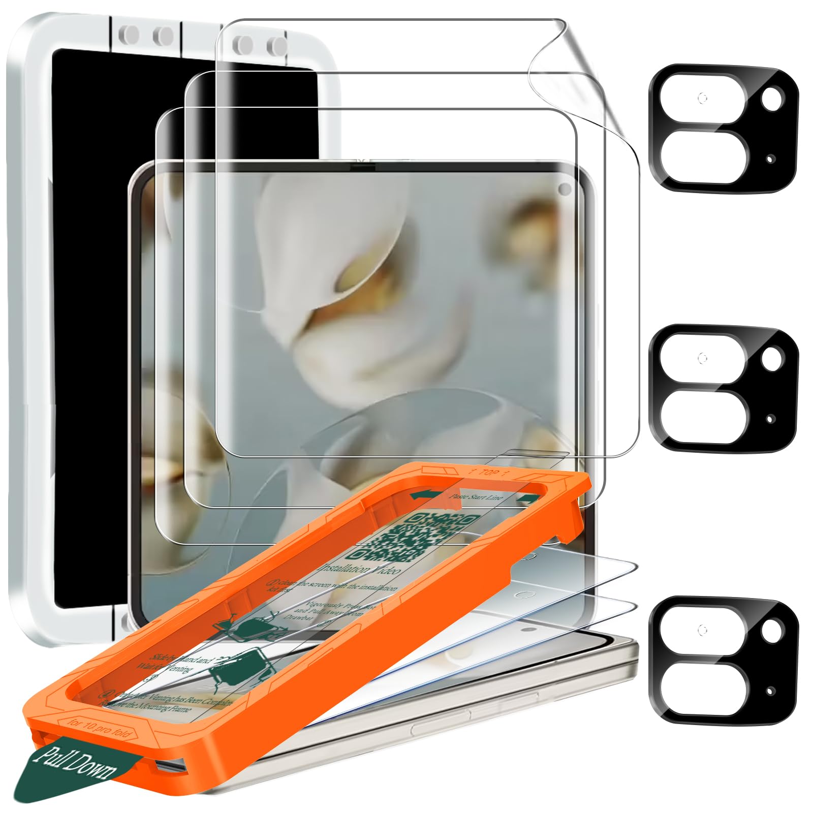 Photo 1 of IMBZBK [Auto-Dust Removal] 3 Pack Screen Protector for Google Pixel 10 Pro Fold, 3 Inside Flexible Film + 3 Front Tempered Glass + 3 Camera Lens Protector Accessories with Installation Frame