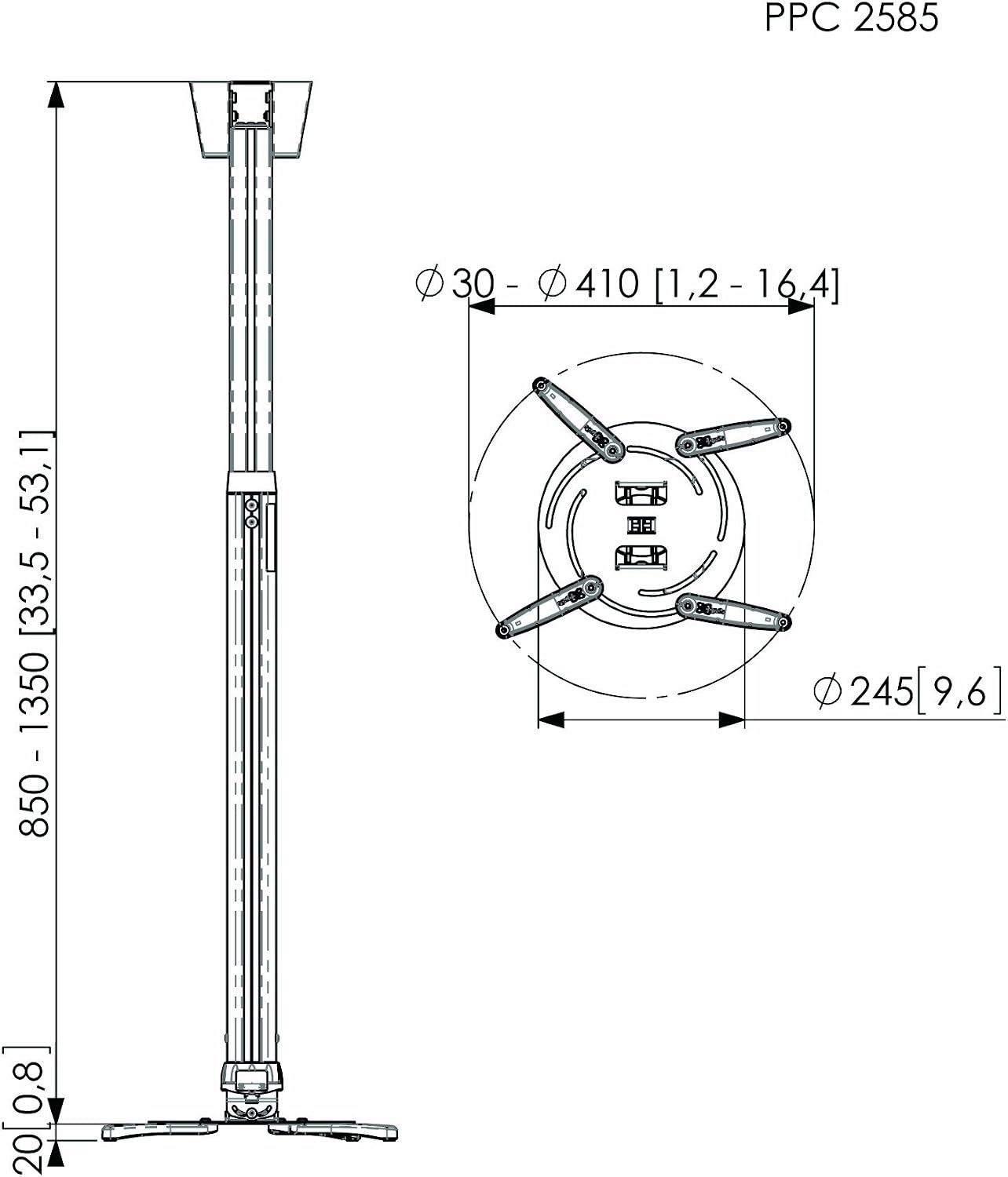 Vogel's Professional PPC 2585 - Ceiling mount for projector - silver, 850 - 1350mm Large - Image 5