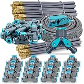 GEEIRR Drip Irrigation System, 100Ft 5/16 Inch Hose, 30 Adjustable Copper Nozzles, Automatic Atomizing Watering Kit for Greenhouse, Outdoor, Raised Bed, Lawn