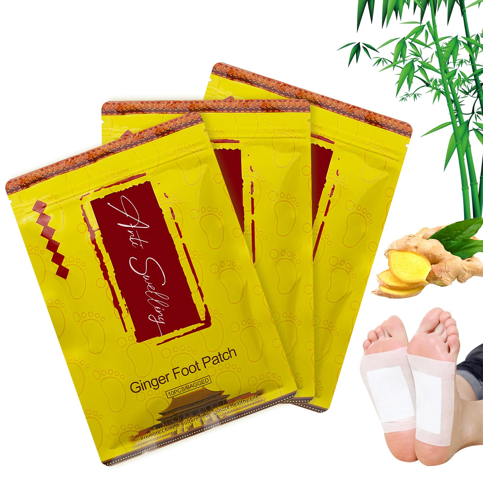 30pcs Ginger Detox Foot Pads - Anti-Swelling Ginger Detox Patches, Cleansing Foot Pads for Stress Relief & Better Sleep