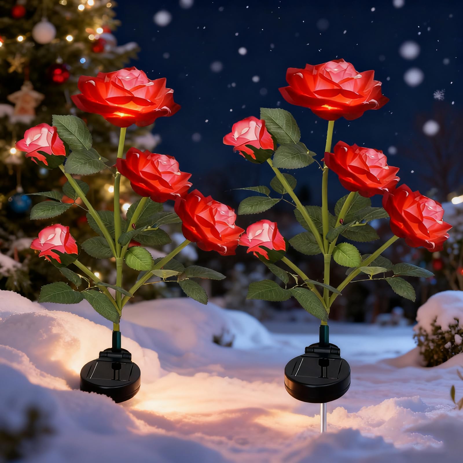 XRR Solar Lights Garden 2PACK Solar Rose Flower Lights Outdoor 10 Led Solar Stake Lamps, Christmas Solar Landscape Lights for Lawn,Patio,Yard,Pathway,Walkway Decoration (Red)