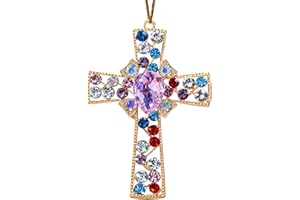 JZILU Cross Ornaments for Christmas Tree, Christian Ornament, Gold Metallic with Colorful Rhinestone, Religious Ornaments - Christmas Cross Religious Christian Gifts for Women