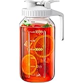 64 oz Glass Pitcher with Lid, Large Wide Mouth Mason Jar with Pour Spout, White Sun Tea Glass Jar for Outside, Breastmilk Pitcher Great for Drink, Cold Beverages and Breast Milk