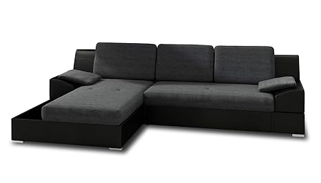 Ecksofa Aldo mit Glasregal, Couchgarnitur mit Bettfunktion und Bettkasten, Sofagarnitur, Couch mit Schlaffunktion, Big Sofa (