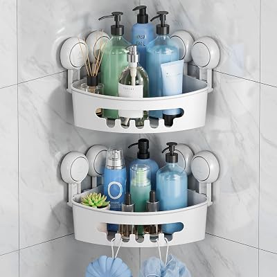 TAILI Shower Corner Shelves 2 Pack Suction Caddy White 90° Triangle