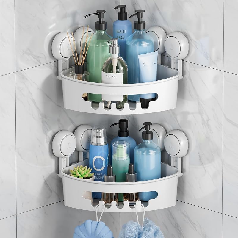 TAILI Shower Corner Shelves 2 Pack Suction Caddy White 90° Triangle