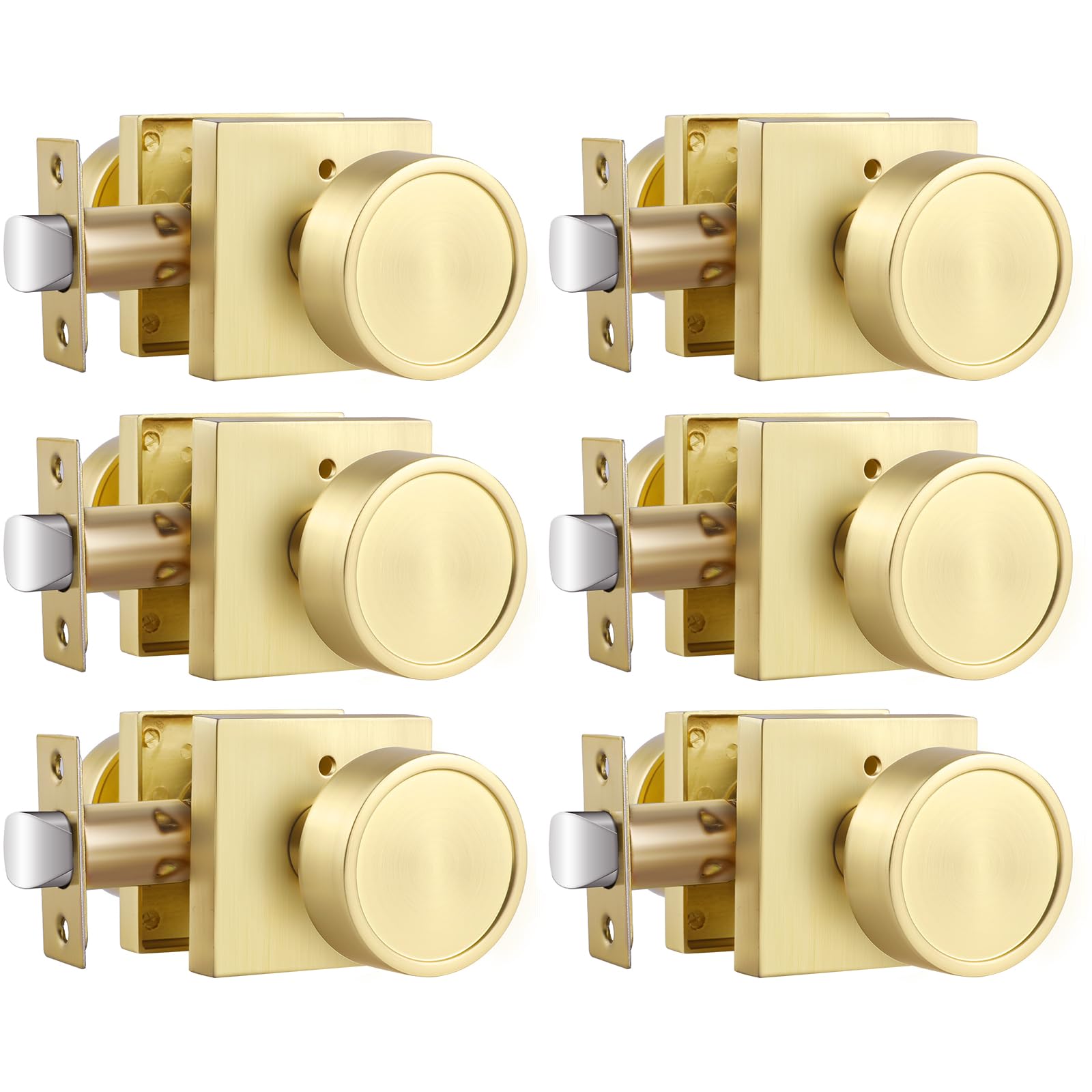 Photo 1 of Haidms Gold Door Knobs Interior, Zinc-Alloy Heavy Duty Round Brushed Gold Privacy Door Knobs for Bedroom Modern Bathroom Interior Door Lock Bulk(6 Pack)