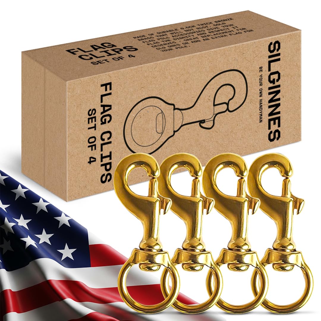 Hieno Supplies Flag Clips for Rope 4-Pack - Durable 3.2" Bronze Brass Snap Clip with Swivel Eyelet - Best for Flag Poles with Halyard Rope - 4 PCS Flag Pole Clips