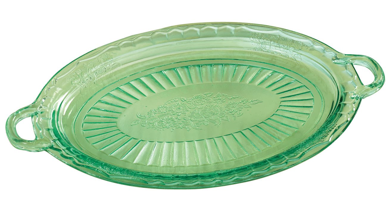 Fox Valley Traders Depression Style Glass Serving Platter, Classic Green
