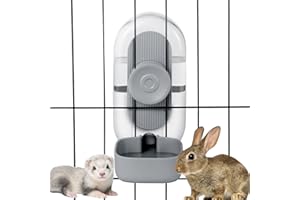 Lemtrflo 28oz Hanging Automatic Water Dispenser，Rabbit Water Bottle,Bunny Guinea Pig Ferret Water Bowl for Cage,Suitable for Small Animal Puppies(Cage Grid Spacing Over 1.2'')(Gray)