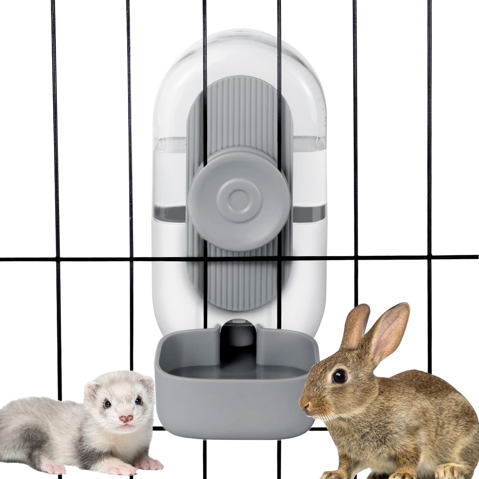 Photo 1 of Lemtrflo 28oz Hanging Automatic Water Dispenser?Rabbit Water Bottle,Bunny Guinea Pig Ferret Water Bowl for Cage,Suitable for Small Animal Puppies(Cage Grid Spacing Over 1.2'') (Gray)