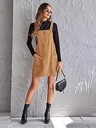 Floerns Women's Corduroy Button Down Pinafore