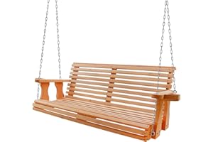 BENEOUYA Porch Swing Outdoor, 5.5FT Heavy Duty 800lbs Wooden Hanging Swing Bench with Cupholders and Hanging Chains for Front Porch Garden Deck Patio Backyard Balcony