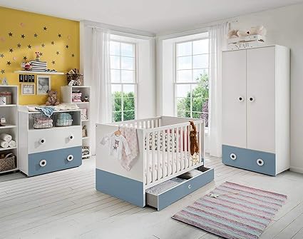Lifestyle4living Ensemble Complet Pour Chambre De Bebe Blanc Et Bleu Clair 4 Pieces Pour Chambre D Enfant Garcon Intemporel Amazon Fr Cuisine Maison