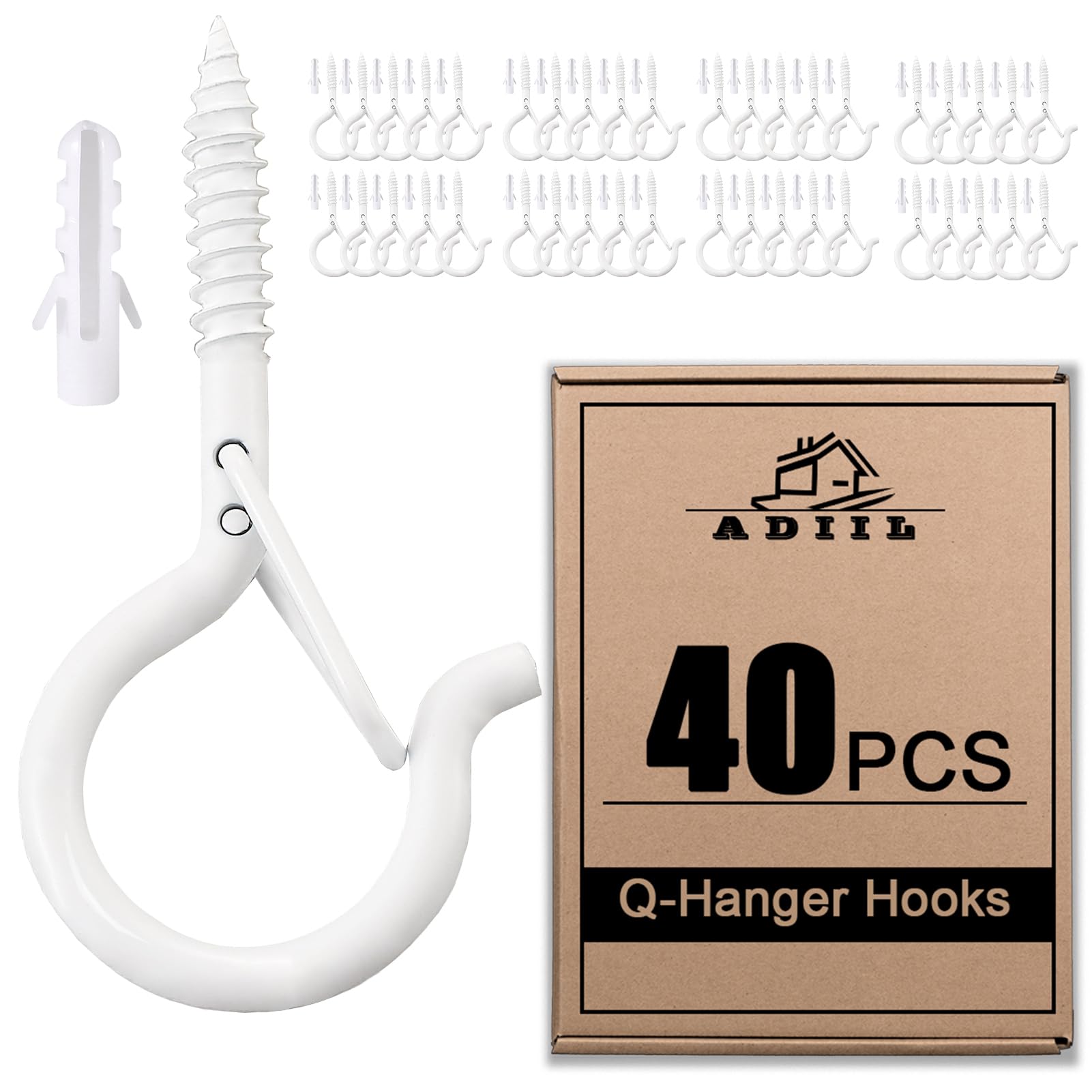 Photo 1 of ADIIL Q Hanger Hooks with Safety Buckle, Windproof Screw Hooks for Hanging Outdoor String Lights, Plants, Christmas Patio Lights, 2.2 Inches, White