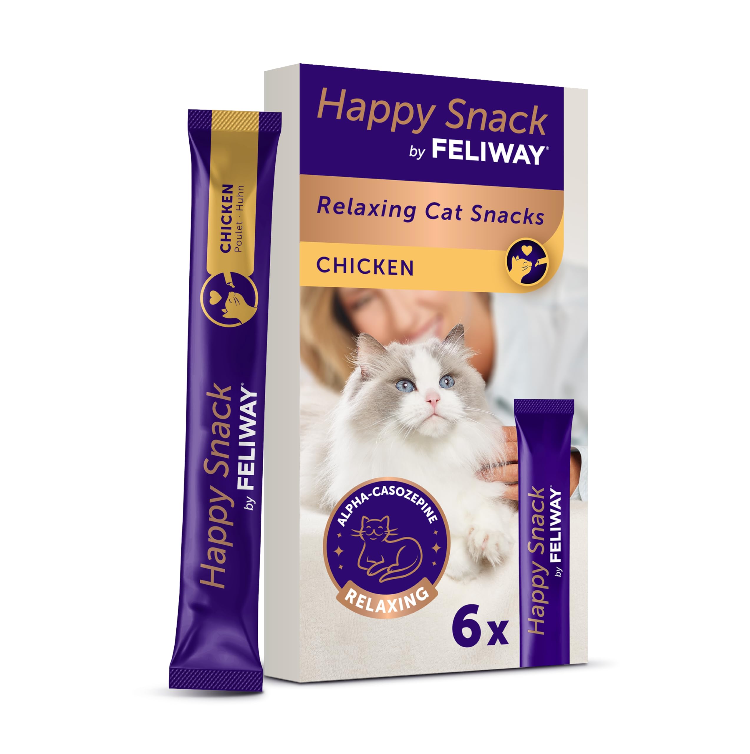 Happy Snack by FELIWAY Delicious Calming Creamy Cat Treats, 6 snack sticks - Helps cats feel calmer and promotes bonding