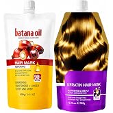 Hair Mask with Argan Oil for Damaged Hair, Pack of 2 (Batana &amp; Keratin) | Deep Conditioner, Helps Restore Shine for Smooth, Frizz-Free Results, Sulfate-Free Treatment for All Hair Types