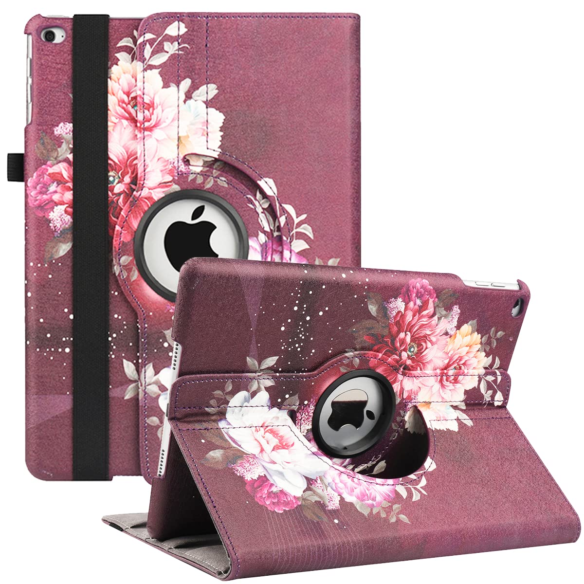 Case for iPad 9.7 6th/5th Generation (2018/2017) - 360 Degree Rotating Stand Protective Cover with Auto Sleep Wake for iPad 9.7 inch 2018 2017 (Purple Peony)