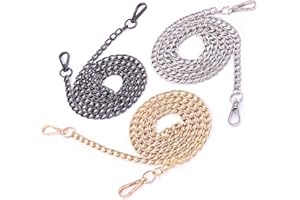 Swpeet 3Pcs Premium Polished Metal Chain Fashion 47 Inche Replacement Flat Chain Strap with Buckles Set, Perfect for DIY Meta