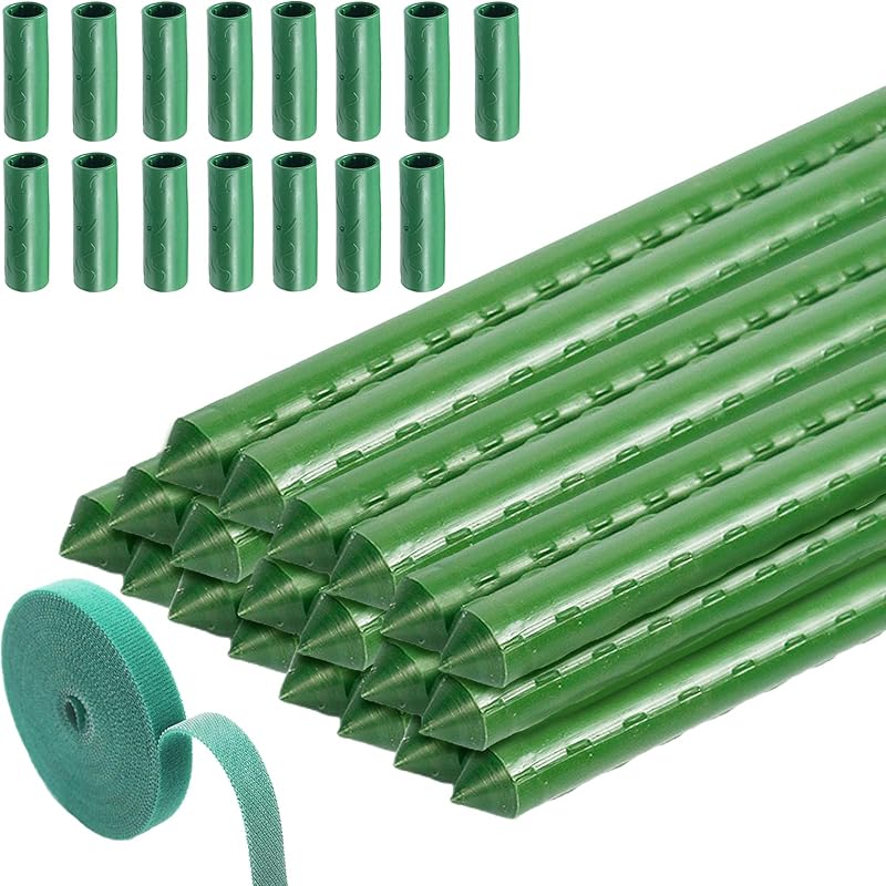 4BAOHUI Green Garden Plant Stakes 20Pcs Plastic Coated Steel 11mm x 40cm