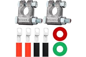 Apalie Battery Terminal Connectors, Military Spec Positive Negative Heavy Duty Auto Car Marine Battery Terminal with 4 Pcs 2Pcs Gauge 3/8" Copper Lugs,4Pcs Heatshrink,2Pcs Anti Corrosion Washers
