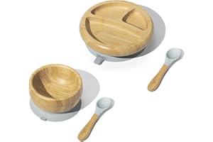 Avanchy Bamboo Baby Divided Plate, Bowl & Spoons Set - Baby Cutlery - Bamboo Kids Bowl - BPA Free Bowl - Bamboo Kids Utensils - Bamboo Kids Bowl (Gray)