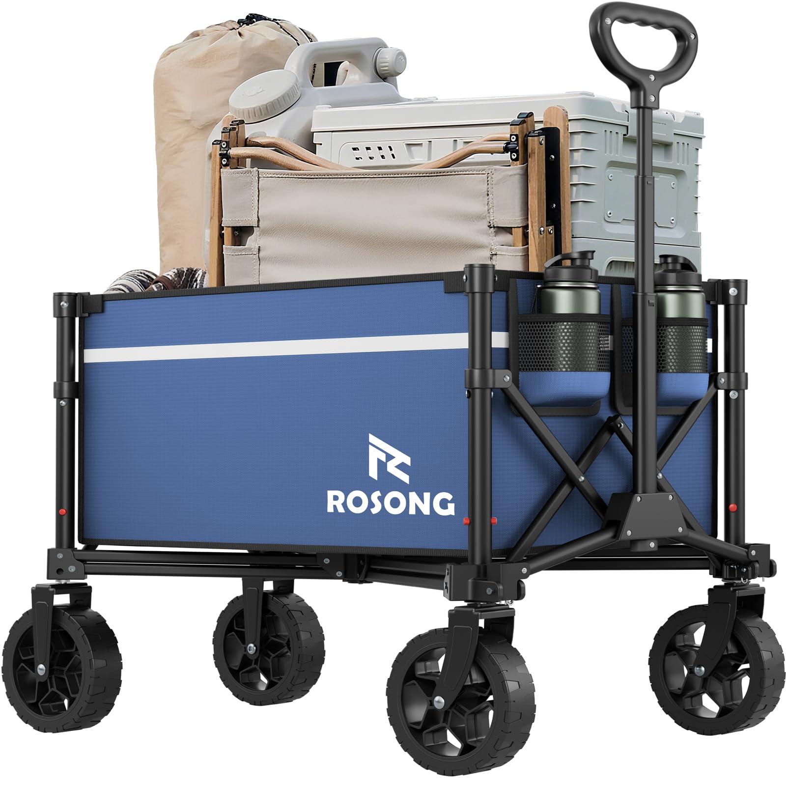 Photo 1 of Navy Collapsible Wagon Cart with Wheels Foldable - Folding Utility Heavy Duty Wagons Carts for Grocery Sports Garden Shopping Camping