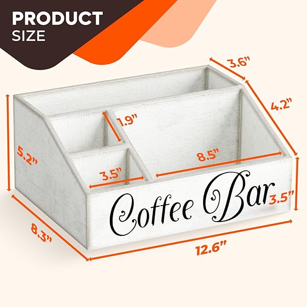 ESPRESS IMPRESS WOODEN WHITE LARGE COFFEE STATION ORGANIZER FOR COUNTERTOP | FARMHOUSE STYLE STORAGE KIT FOR A PERFECTLY ORGANIZED COFFEE BAR | ACCESSORIES ORGANIZER FOR CUPS, COFFEE PODS, SUGAR, ETC