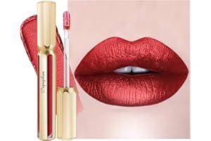 Depuplum Dark Red Lipsticks for Women Metallic Lipstick Long Lasting Non Stick Cup Lip Gloss, Metal Shine Lightweight Hydrating Full Coverage Lip Color, DP104 Impassion
