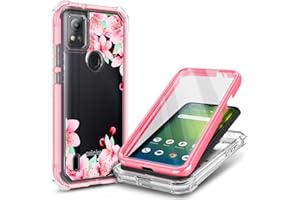 WDHD Compatible with Cricket Icon 5, AT&T Motivate 4 Case with [Built-in Screen Protector], Full-Body Protective Shockproof Rugged Bumper Cover, Impact Resist Phone Case (Pink Flower)