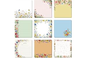 GLOBLELAND 9 Pads 540 Sheets Colorful Wildflowers Sticky Notes Set 3x3 inch Floral Plants Self-Adhesive Memo Pads Flowers Pos