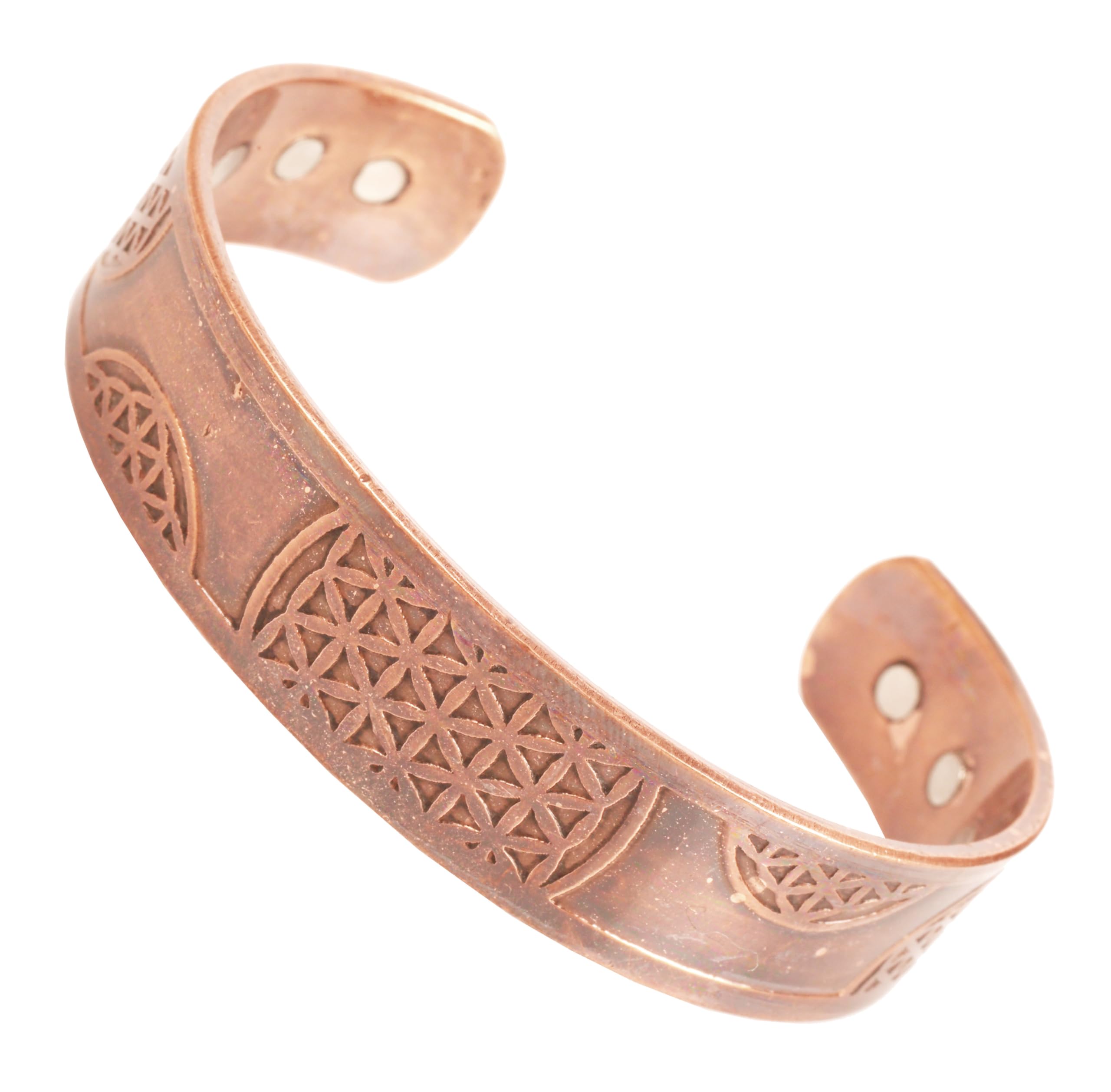 Touchstone handcrafted magnetic copper bracelet. Hand forged with solid and high gauge Tibetan style engraved cuff pure copper jewelry for women men. Exotic Celtic Design.